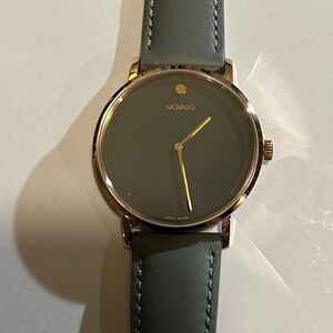 Movado Signiture Watch With 40mm Grey Face & Grey Leather Band